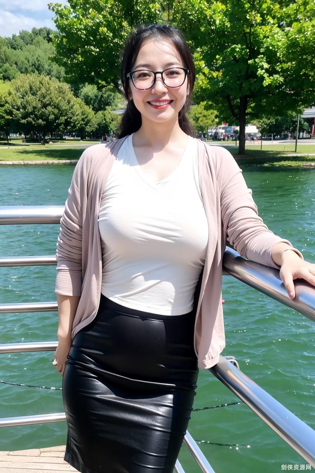 2691096424-shirt,glasses,skirt,(mature_female_1.2),realistic,outdoors,white shirt,real world location,tree,photo background,solo,day,smile,.jpg